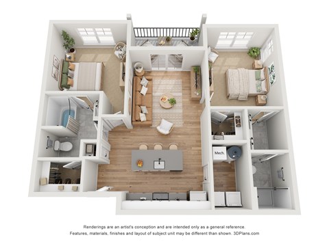 The Phillips 2 Bedroom Apartment Floor Plan at Retreat at Mount Vernon